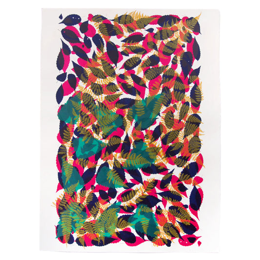 Fallen Leaves Screenprint  (teal on top) on Paper 20" x 30"