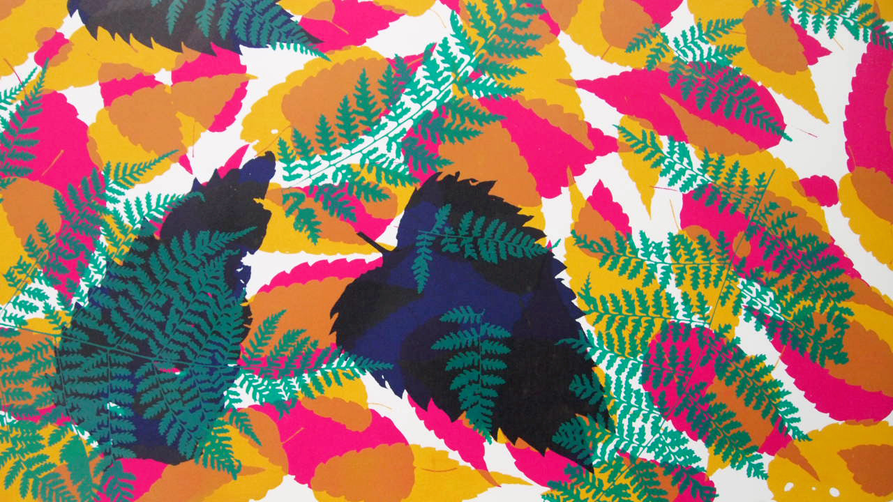 Fallen Leaves Screenprint  (navy on top) on Paper 20" x 30"