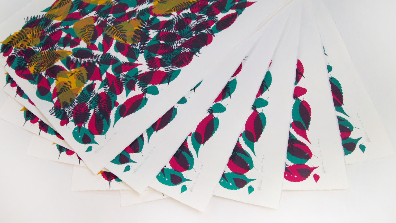 Fallen Leaves Screenprint  (ochre on top) on Paper 20" x 30"