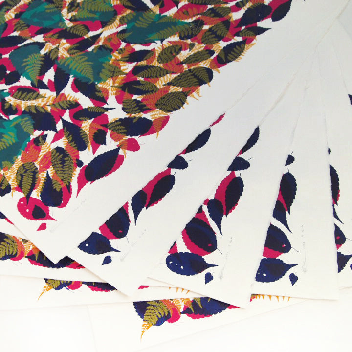 Fallen Leaves Screenprint  (teal on top) on Paper 20" x 30"