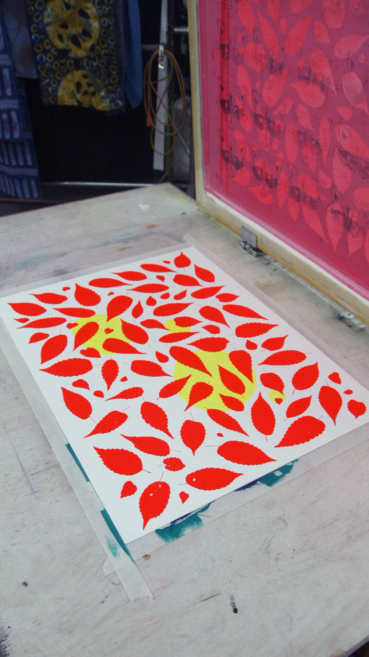 Navy Fern with Reds Screenprint on Paper 18" x 24"