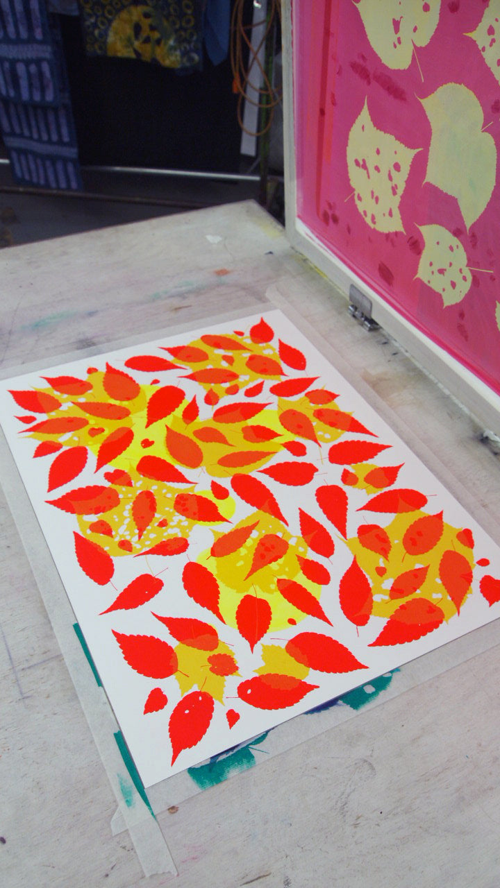 Navy Fern with Reds Screenprint on Paper 18" x 24"