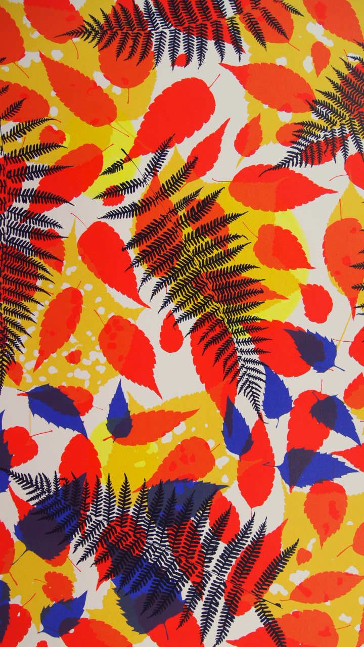 Navy Fern with Reds Screenprint on Paper 18" x 24"