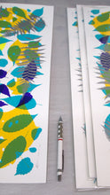 Load image into Gallery viewer, Metallic Silver Fern with Navy and Teal Screenprint on Paper
