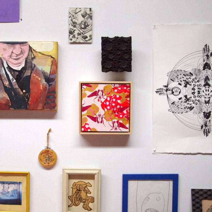 Pinks Painting  + Silkscreen Textile Wall Art 8" x 8"