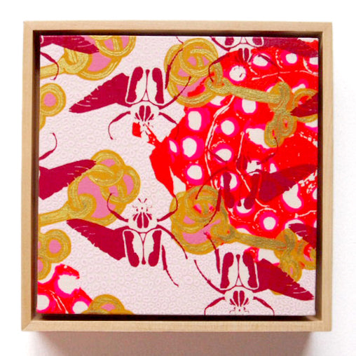 Pinks Painting  + Silkscreen Textile Wall Art 8" x 8"