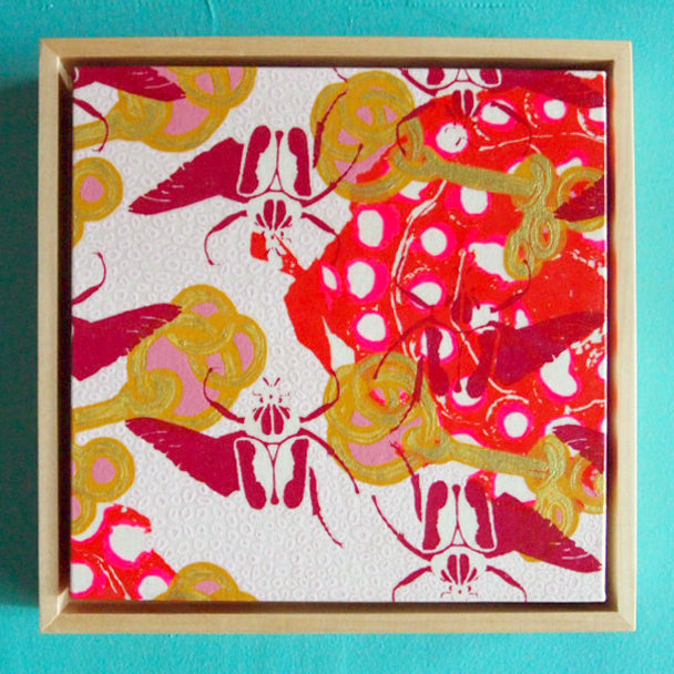 Pinks Painting  + Silkscreen Textile Wall Art 8" x 8"