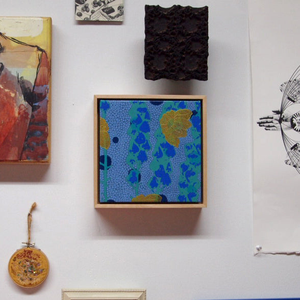 Blues Painting  + Silkscreen Textile Wall Art 8" x 8"