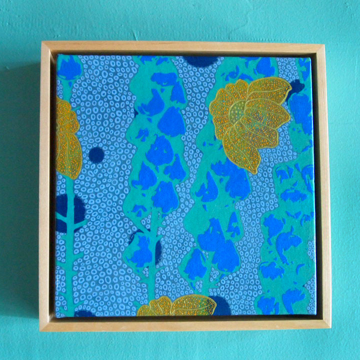 Blues Painting  + Silkscreen Textile Wall Art 8" x 8"