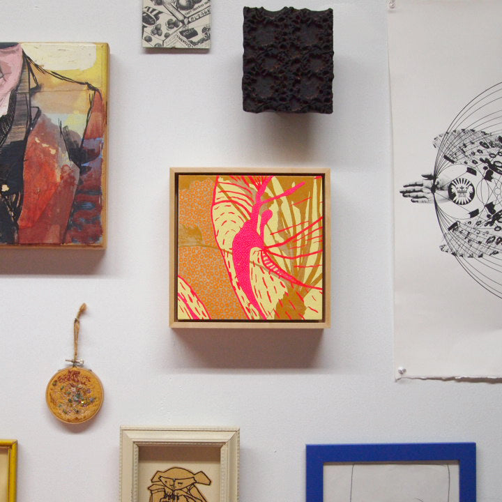 Yellows Painting  + Silkscreen Textile Wall Art 8" x 8"