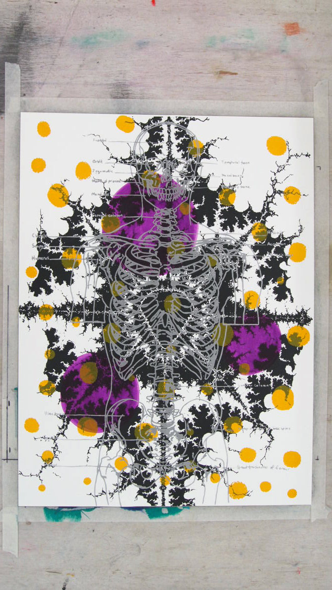 Silver Skeleton with Ochre Screenprint on Paper 18" x 24"