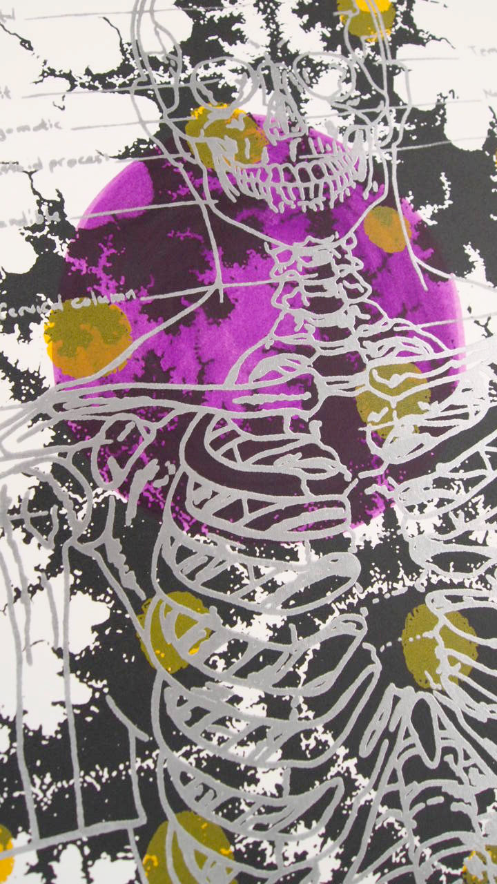 Silver Skeleton with Ochre Screenprint on Paper 18" x 24"