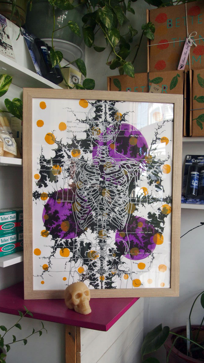 Silver Skeleton with Ochre Screenprint on Paper 18" x 24"