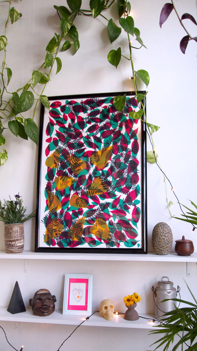 Fallen Leaves Screenprint  (ochre on top) on Paper 20" x 30"