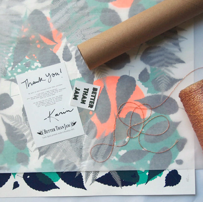 Metallic Gold Fern with Red and Yellow Screenprint on Paper 18" x 24"