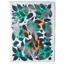 Load image into Gallery viewer, Metallic Silver Fern with Navy and Teal Screenprint on Paper