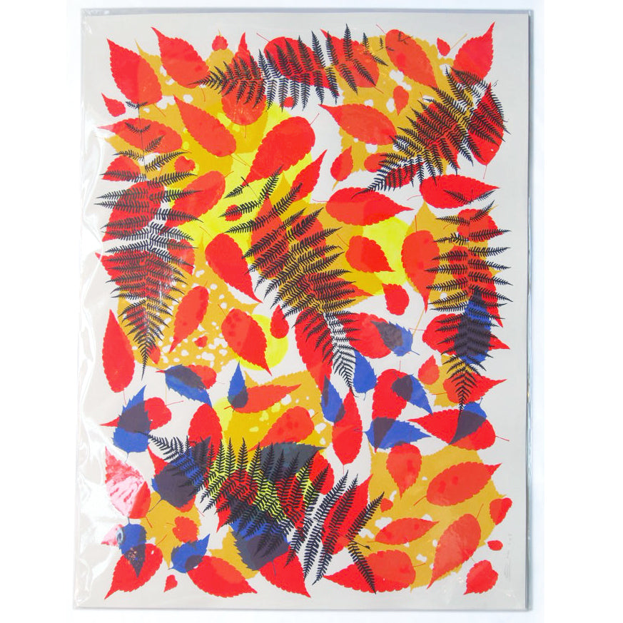 Navy Fern with Reds Screenprint on Paper 18" x 24"