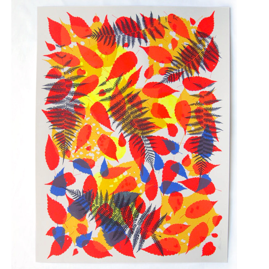 Navy Fern with Reds Screenprint on Paper 18" x 24"
