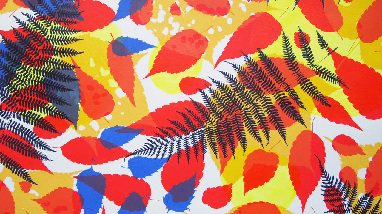 Navy Fern with Reds Screenprint on Paper 18" x 24"