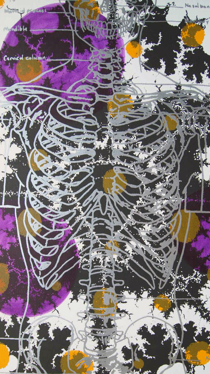 Silver Skeleton with Ochre Screenprint on Paper 18" x 24"