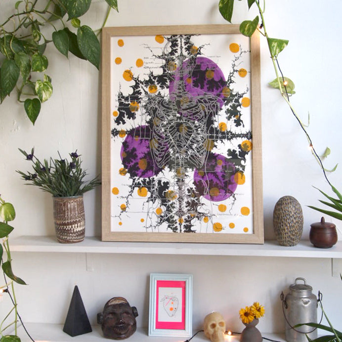 Silver Skeleton with Ochre Screenprint on Paper 18" x 24"