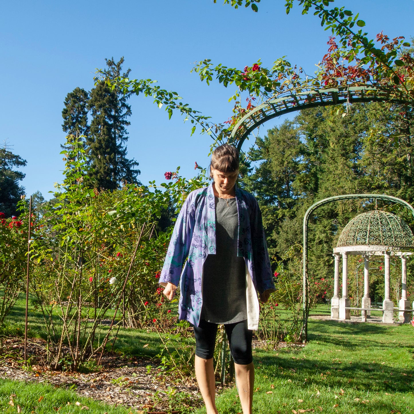 Purple Linen Cotton Kimono Style Wrap with Coconuts