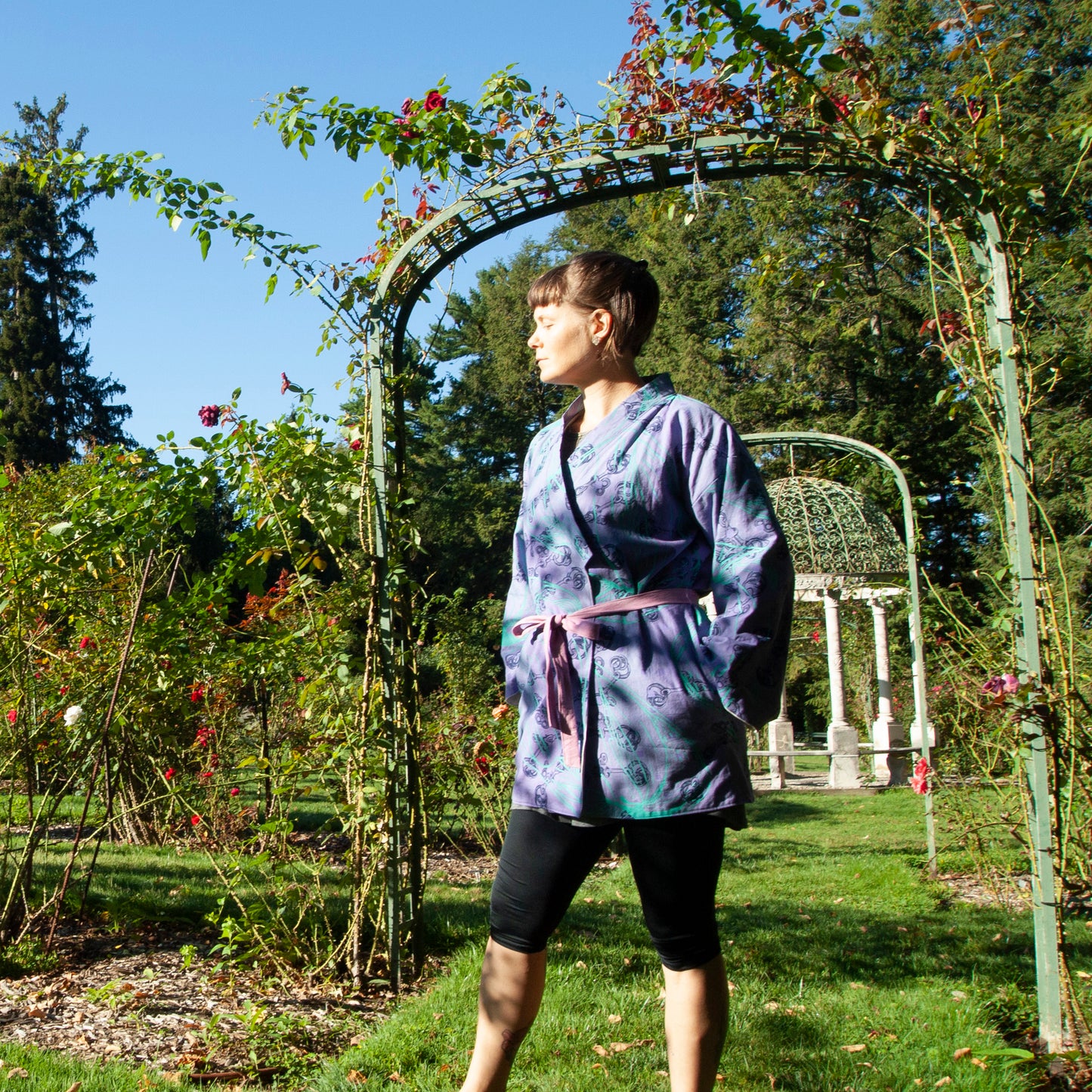 Purple Linen Cotton Kimono Style Wrap with Coconuts