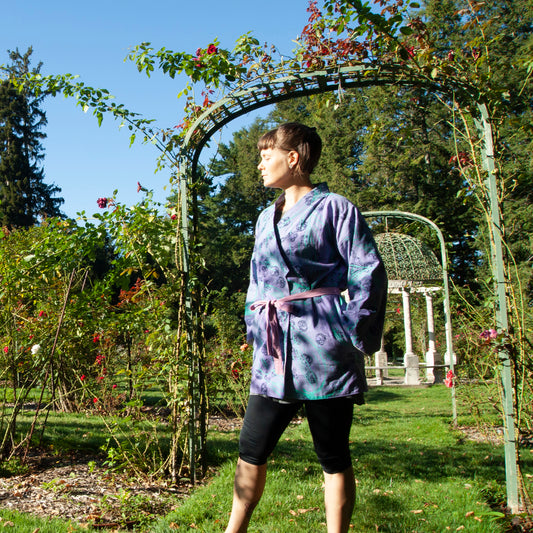 Purple Linen Cotton Kimono Style Wrap with Coconuts