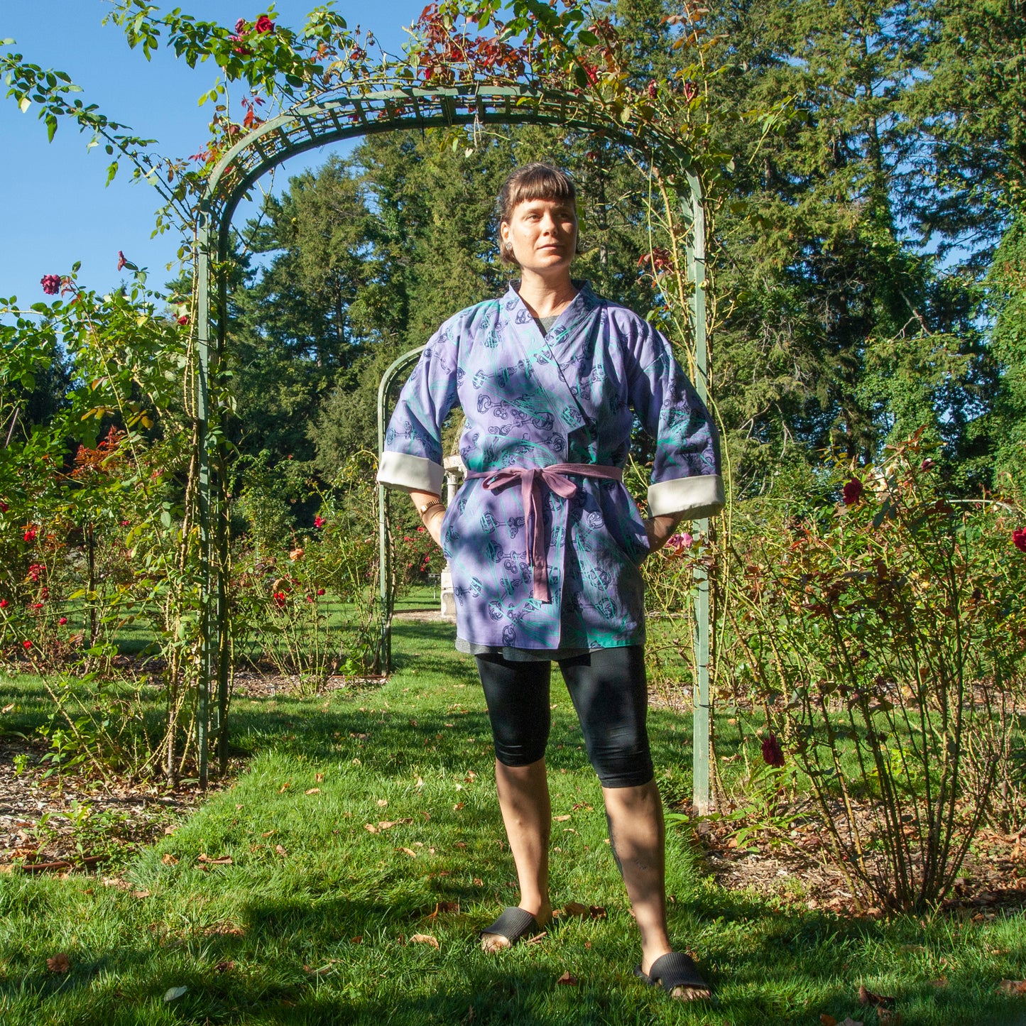 Purple Linen Cotton Kimono Style Wrap with Coconuts