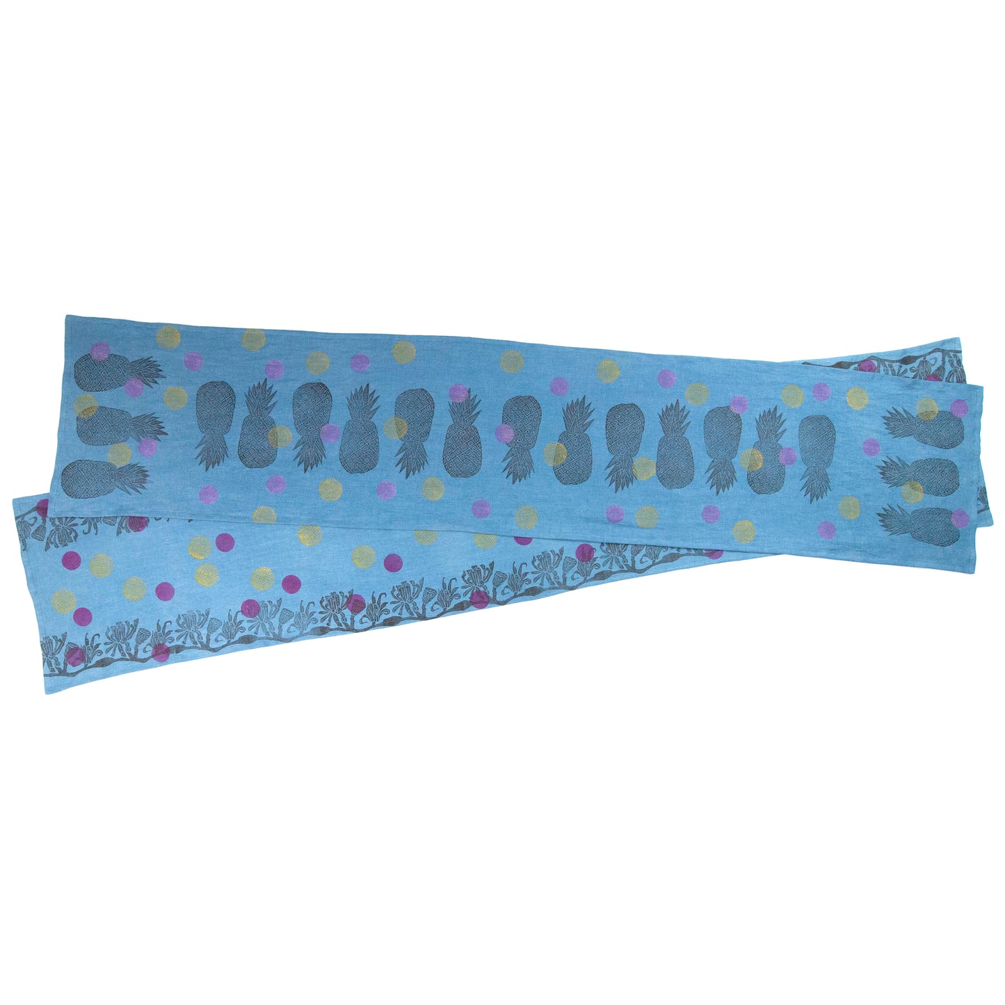 Indigo Dyed Linen Pineapple or Floral Blockprinted Table Runners