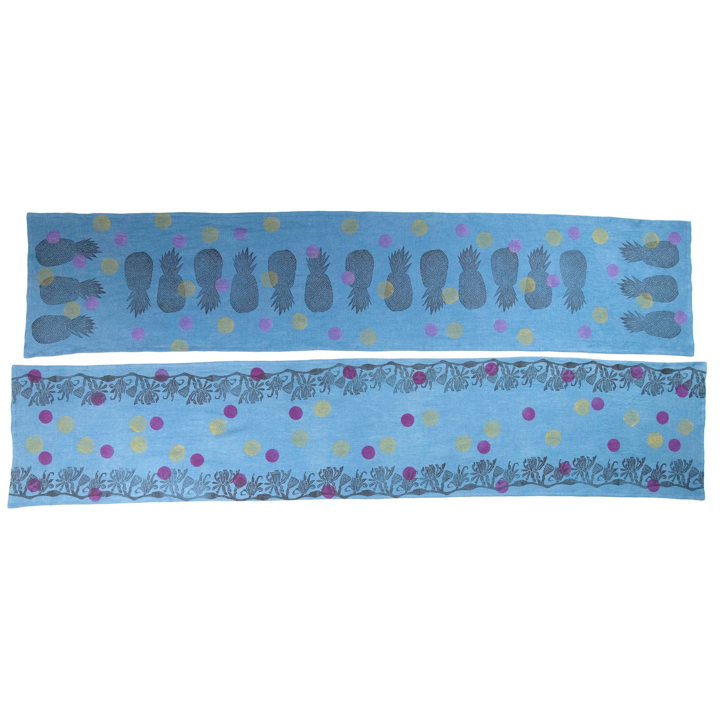 Indigo Dyed Linen Pineapple or Floral Blockprinted Table Runners