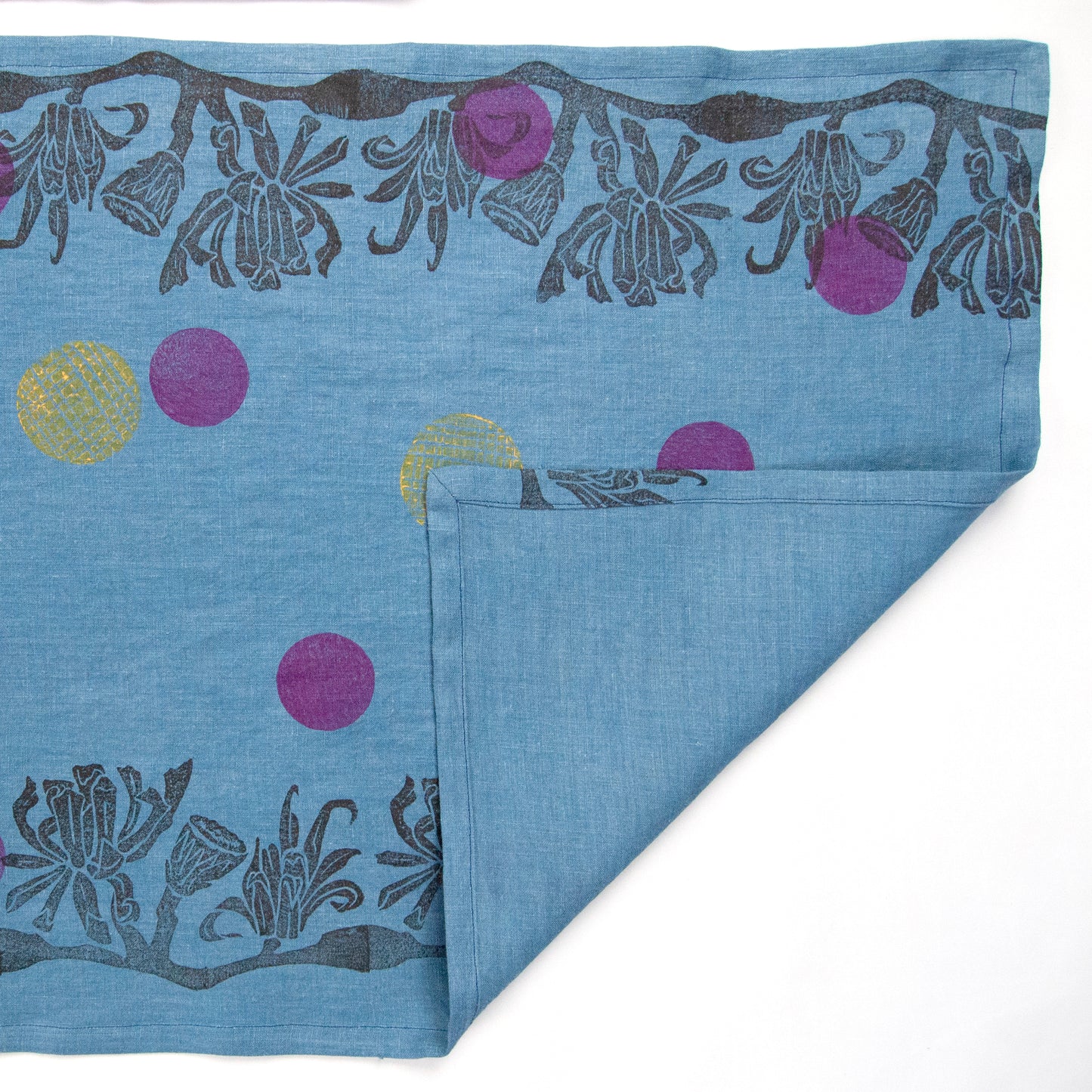 Indigo Dyed Linen Pineapple or Floral Blockprinted Table Runners