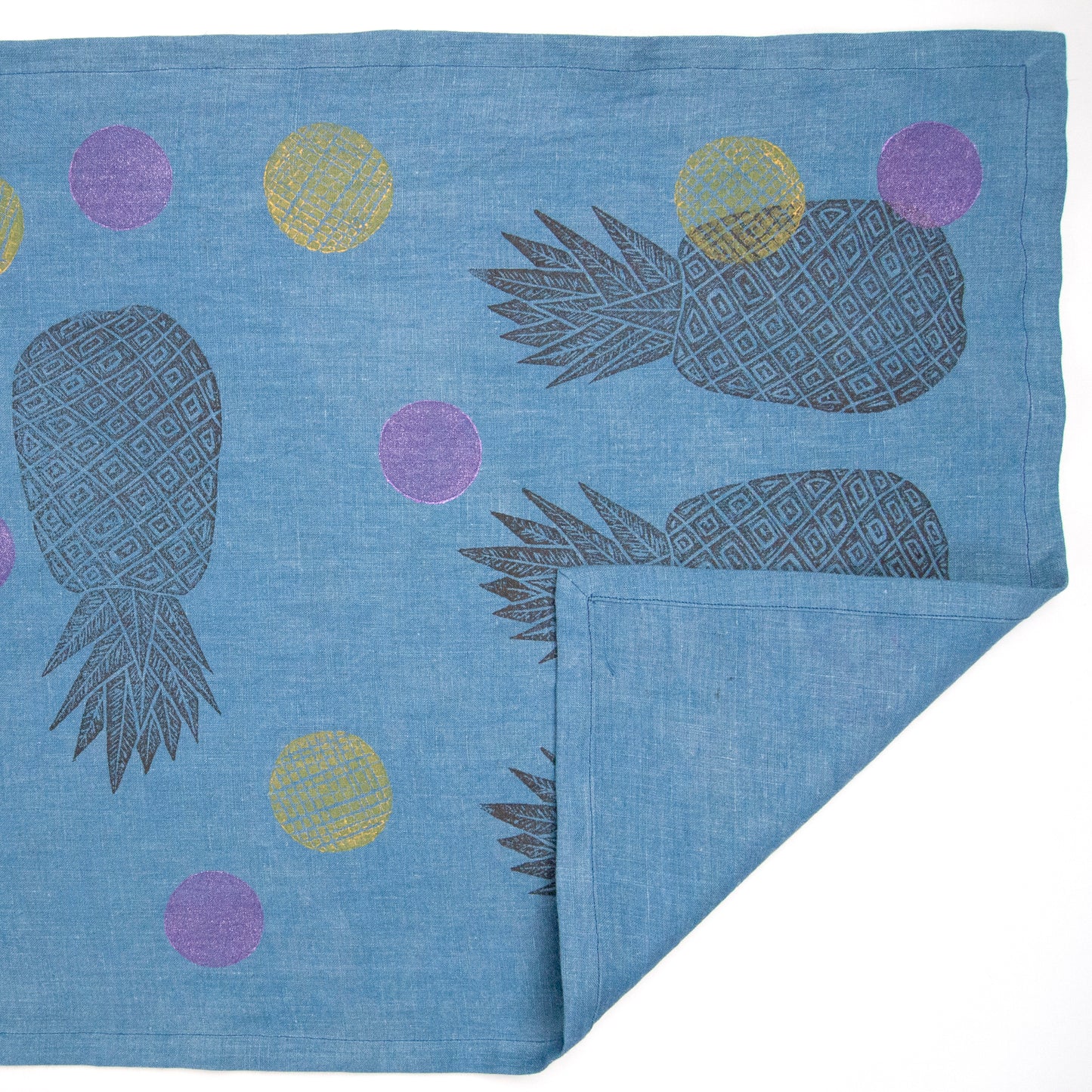 Indigo Dyed Linen Pineapple or Floral Blockprinted Table Runners