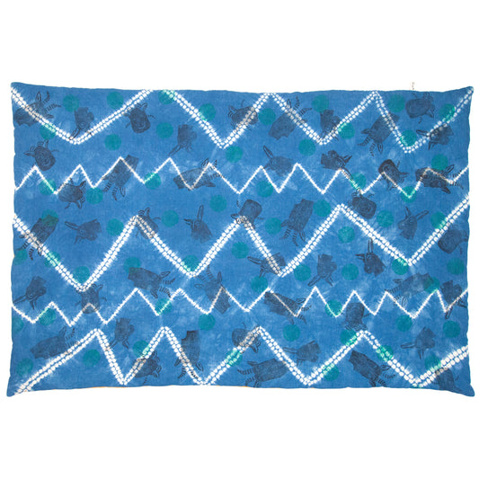 Padded Throw // Indigo Dyed Linen Printed with Animal Blocks and Polka Dots