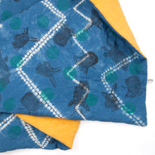 Load image into Gallery viewer, Padded Throw // Indigo Dyed Linen Printed with Animal Blocks and Polka Dots