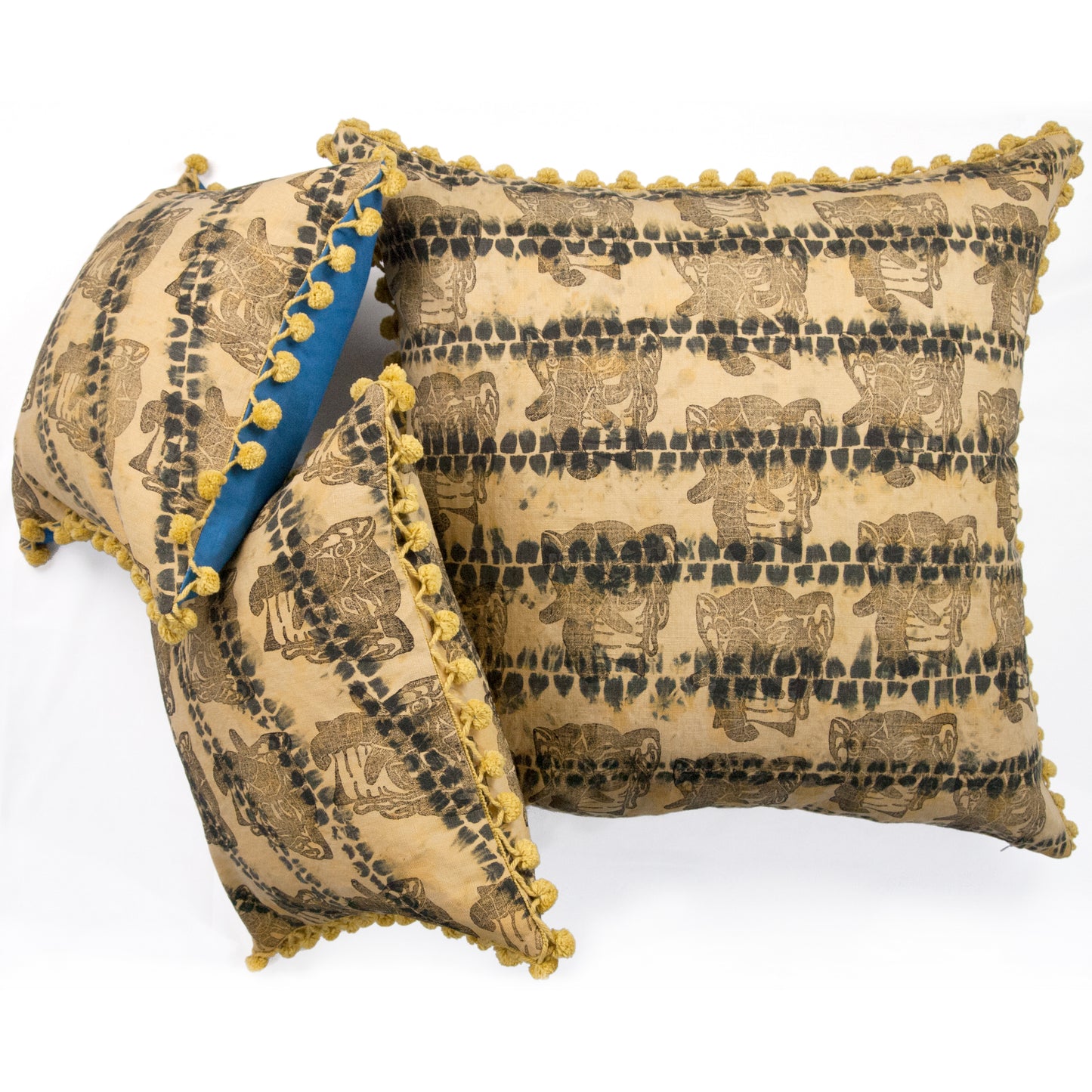 Olive Linen AntiDyed Shibori Blockprinted Throw Pillows