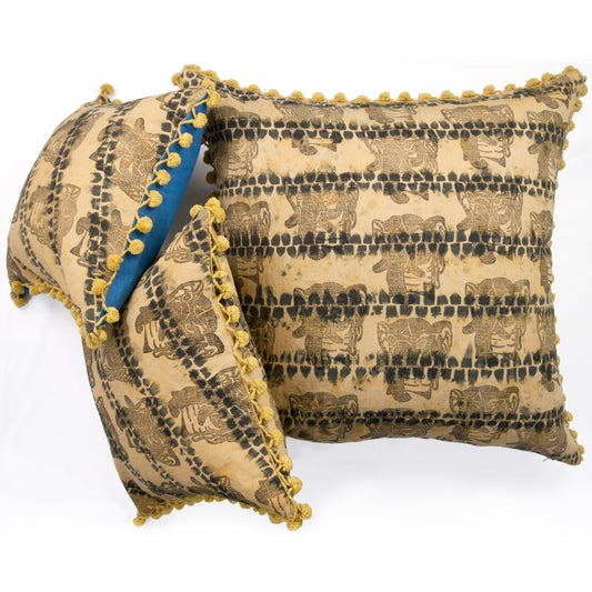 Olive Linen AntiDyed Shibori Blockprinted Throw Pillows