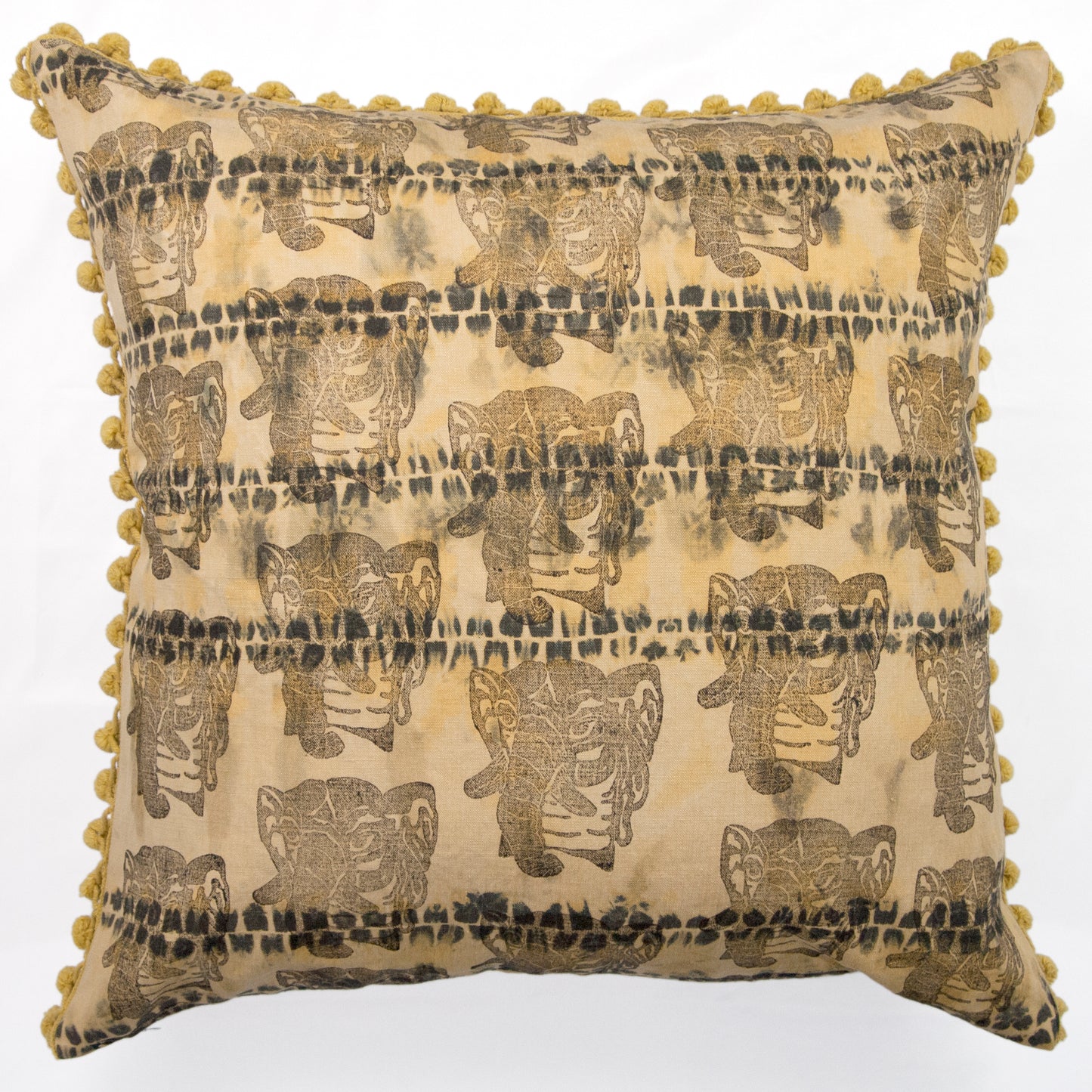Olive Linen AntiDyed Shibori Blockprinted Throw Pillows