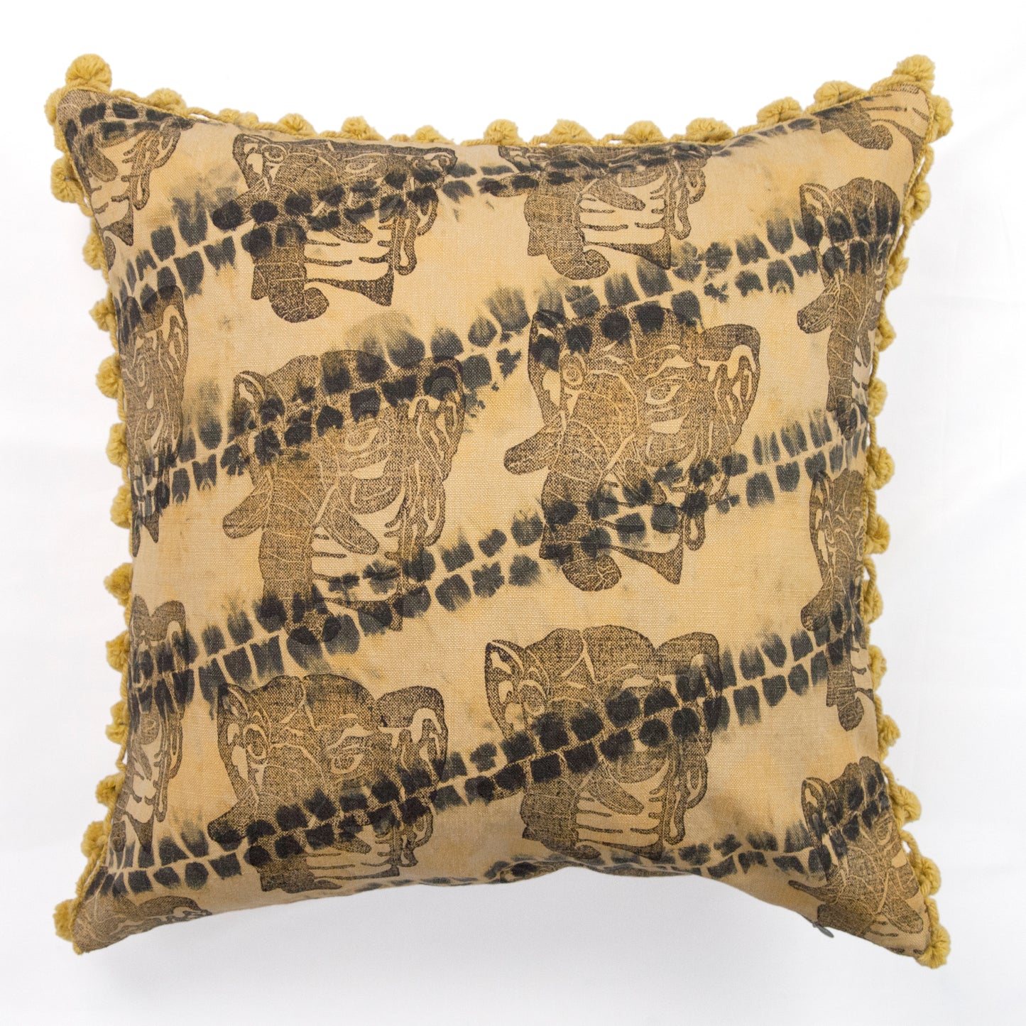 Olive Linen AntiDyed Shibori Blockprinted Throw Pillows