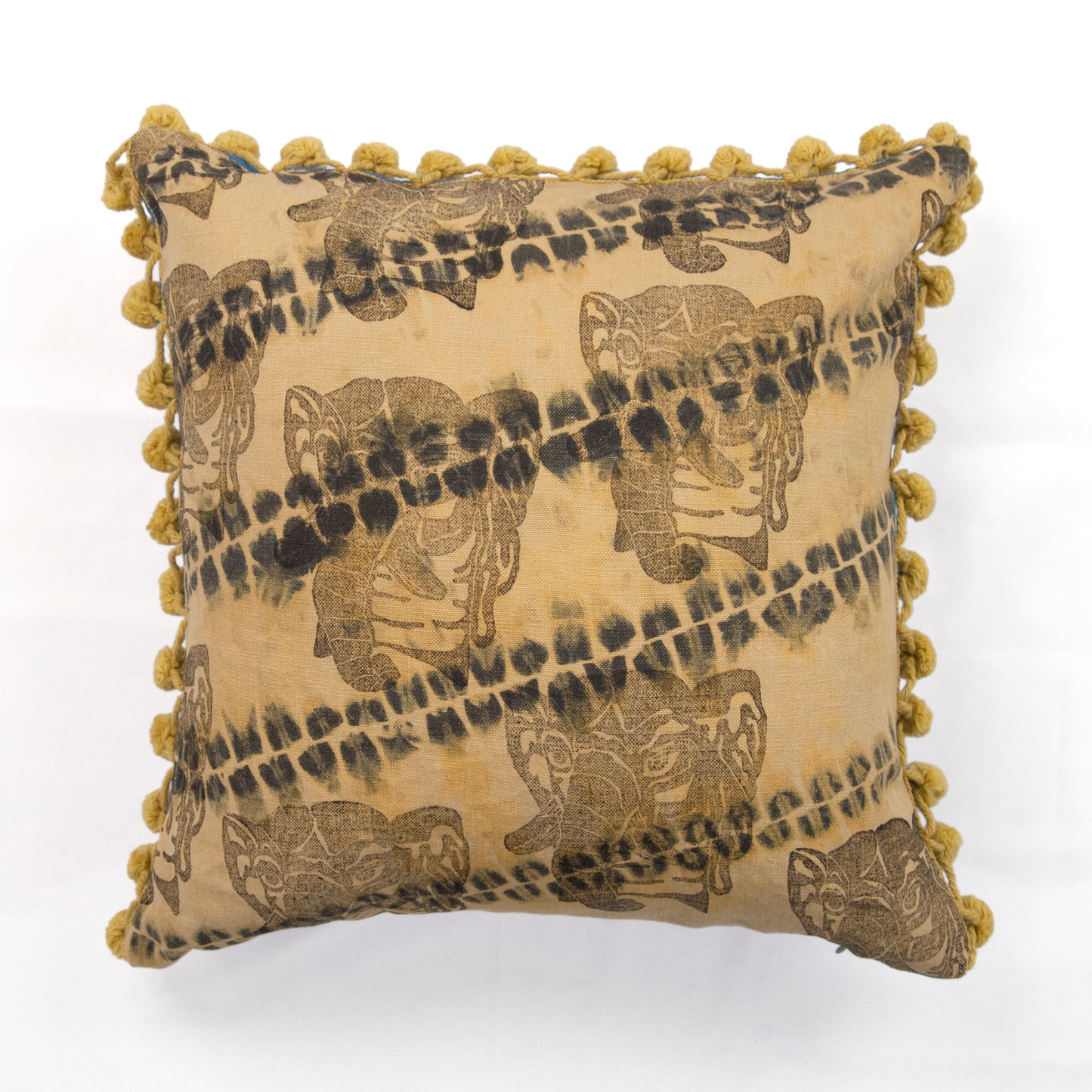 Olive Linen AntiDyed Shibori Blockprinted Throw Pillows