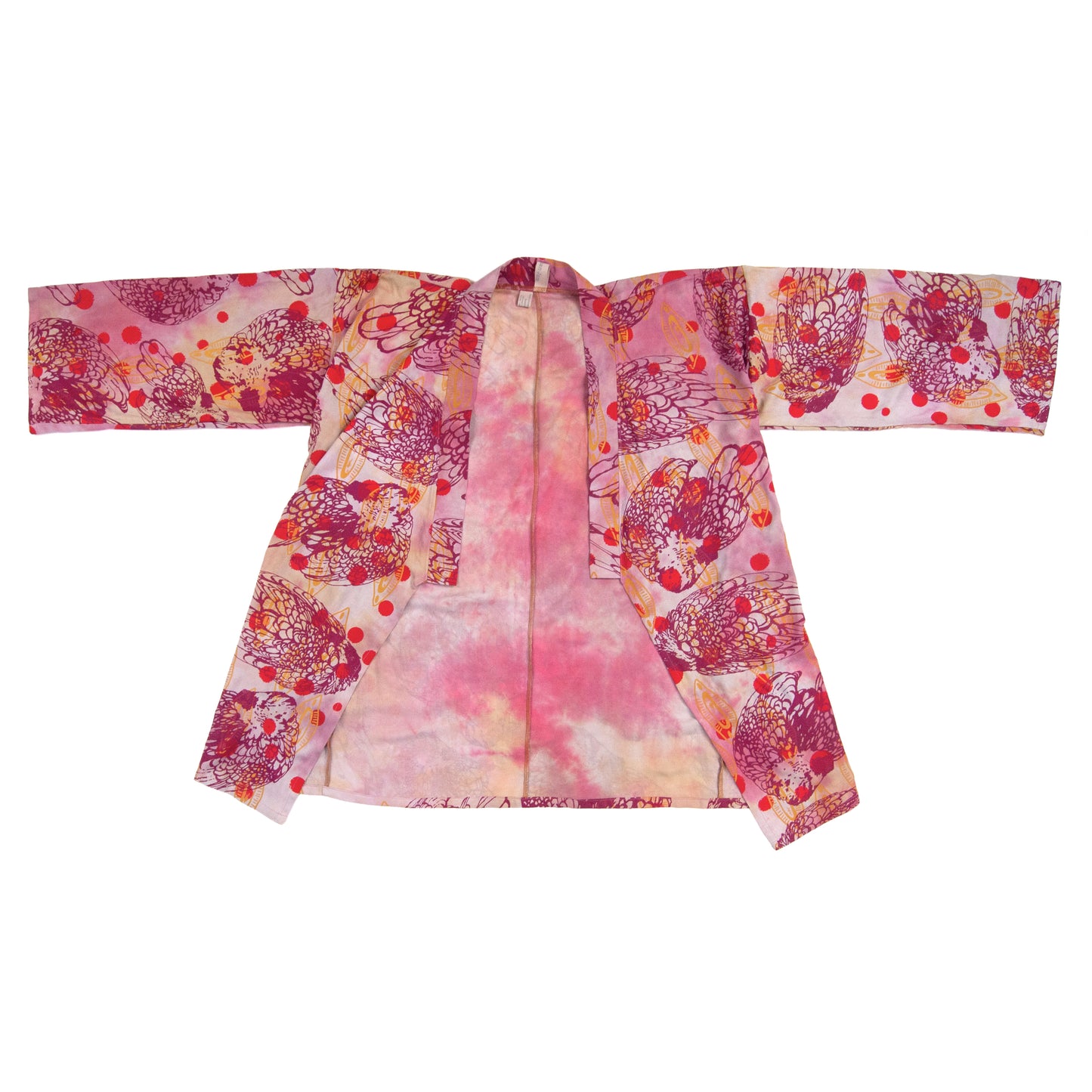 Reds Silky Bamboo Kimono Style Wrap with Chickens