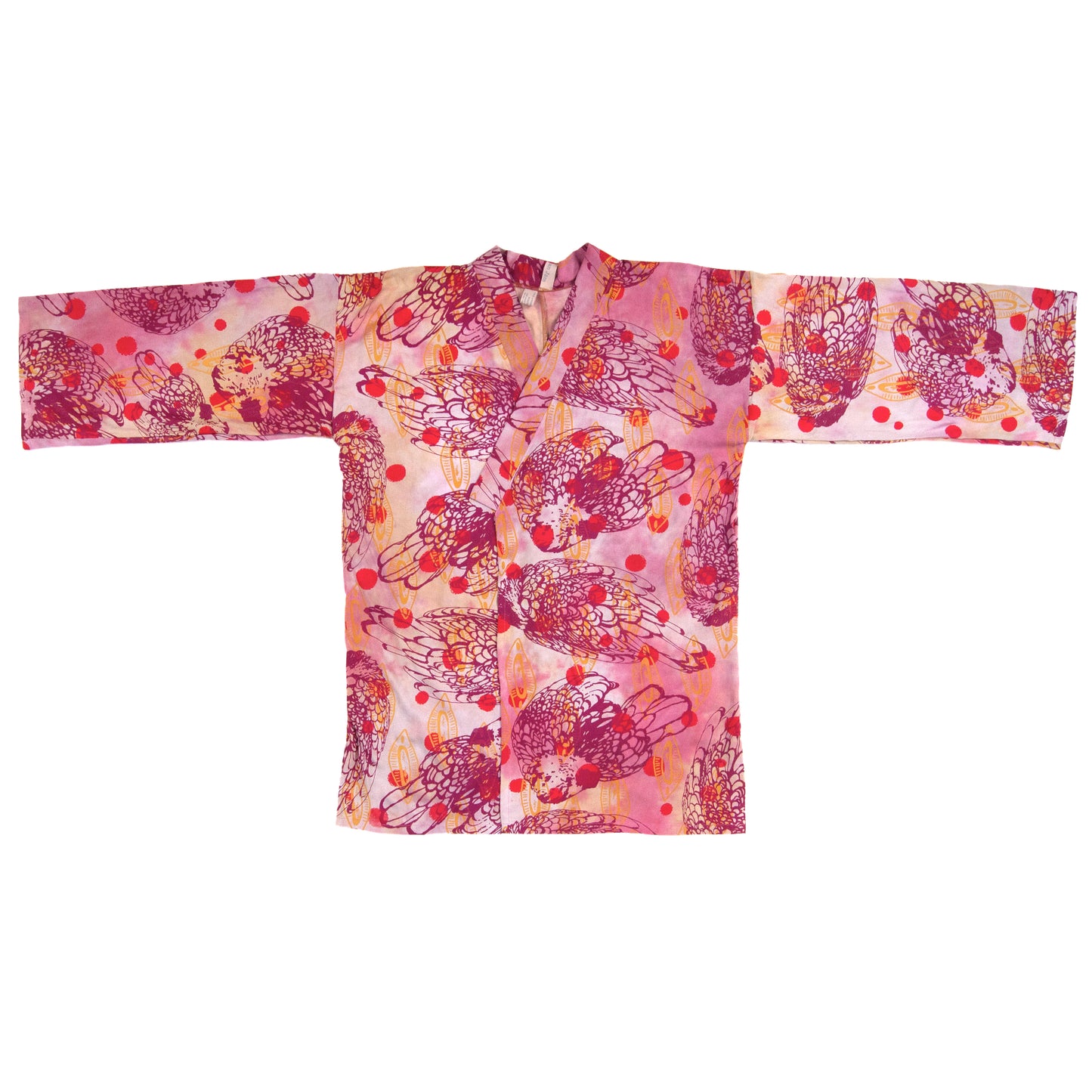 Reds Silky Bamboo Kimono Style Wrap with Chickens