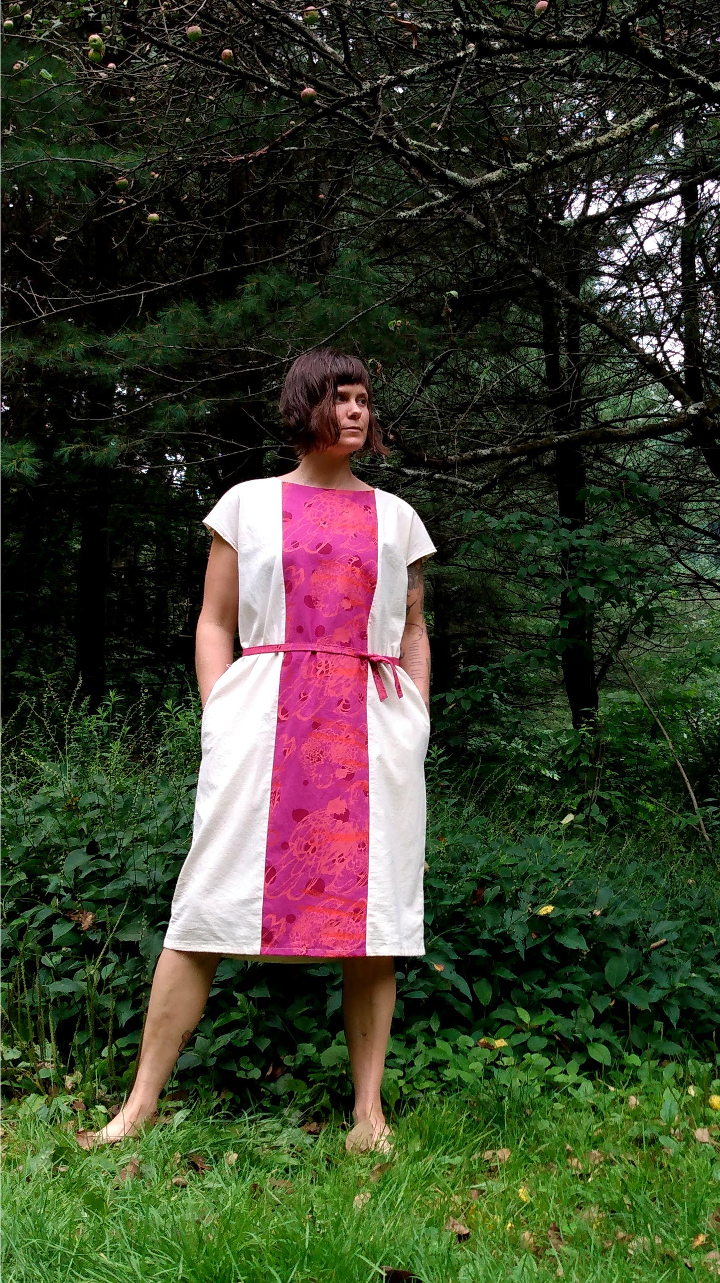 Panel Dress with Magenta
