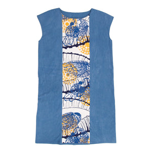 Panel Dress with Indigo Blue and Cream