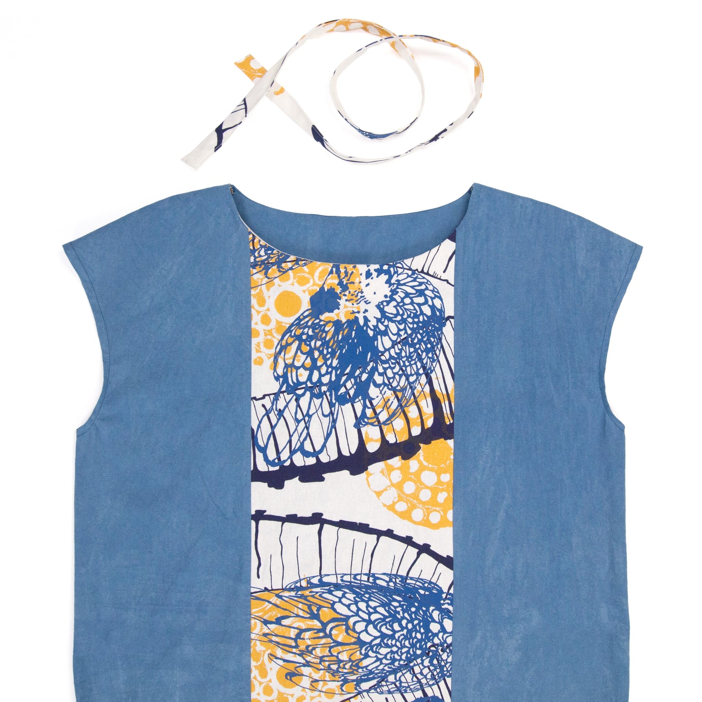 Panel Dress with Indigo Blue and Cream