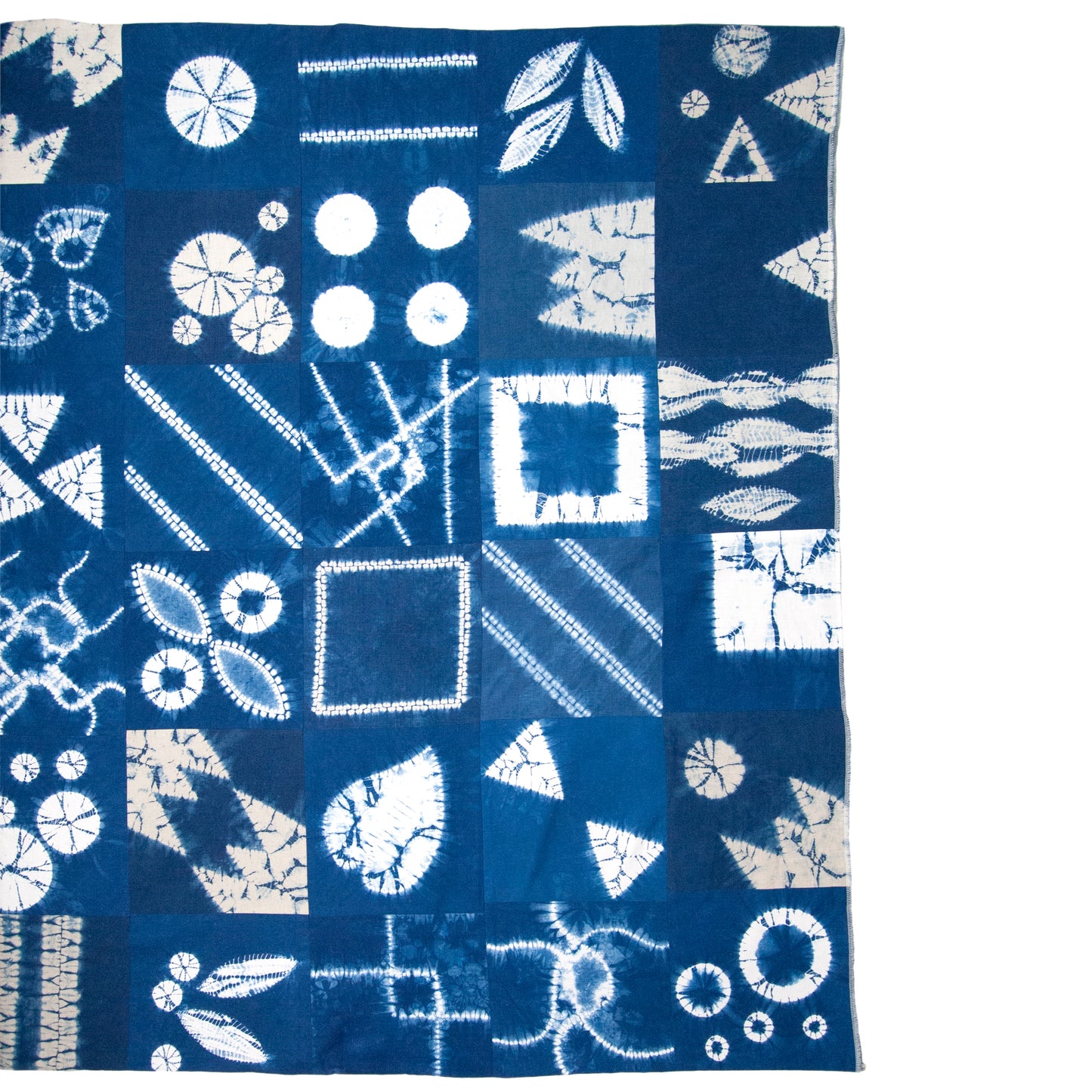 Patchwork Blanket of Indigo Dyed Squares as Throw or Queen Comforter
