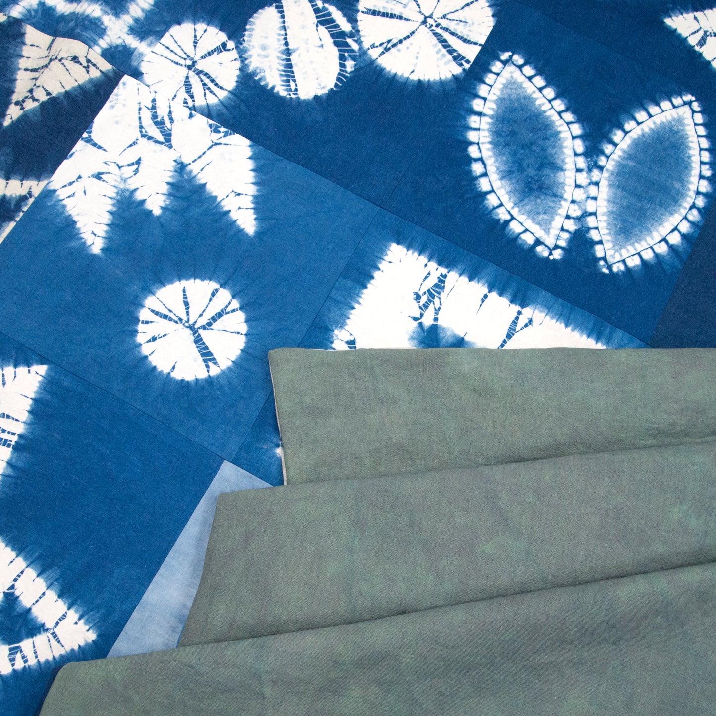 Patchwork Blanket of Indigo Dyed Squares as Throw or Queen Comforter