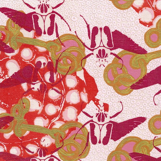 Pinks Painting  + Silkscreen Textile Wall Art 8" x 8"