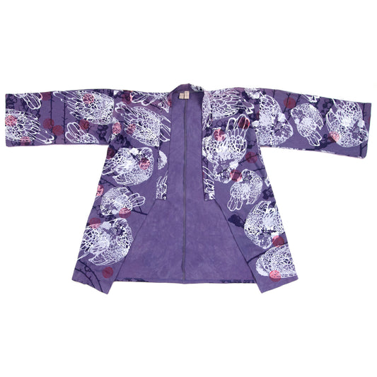 Purple Jersey Knit Kimono Style Wrap with Chickens