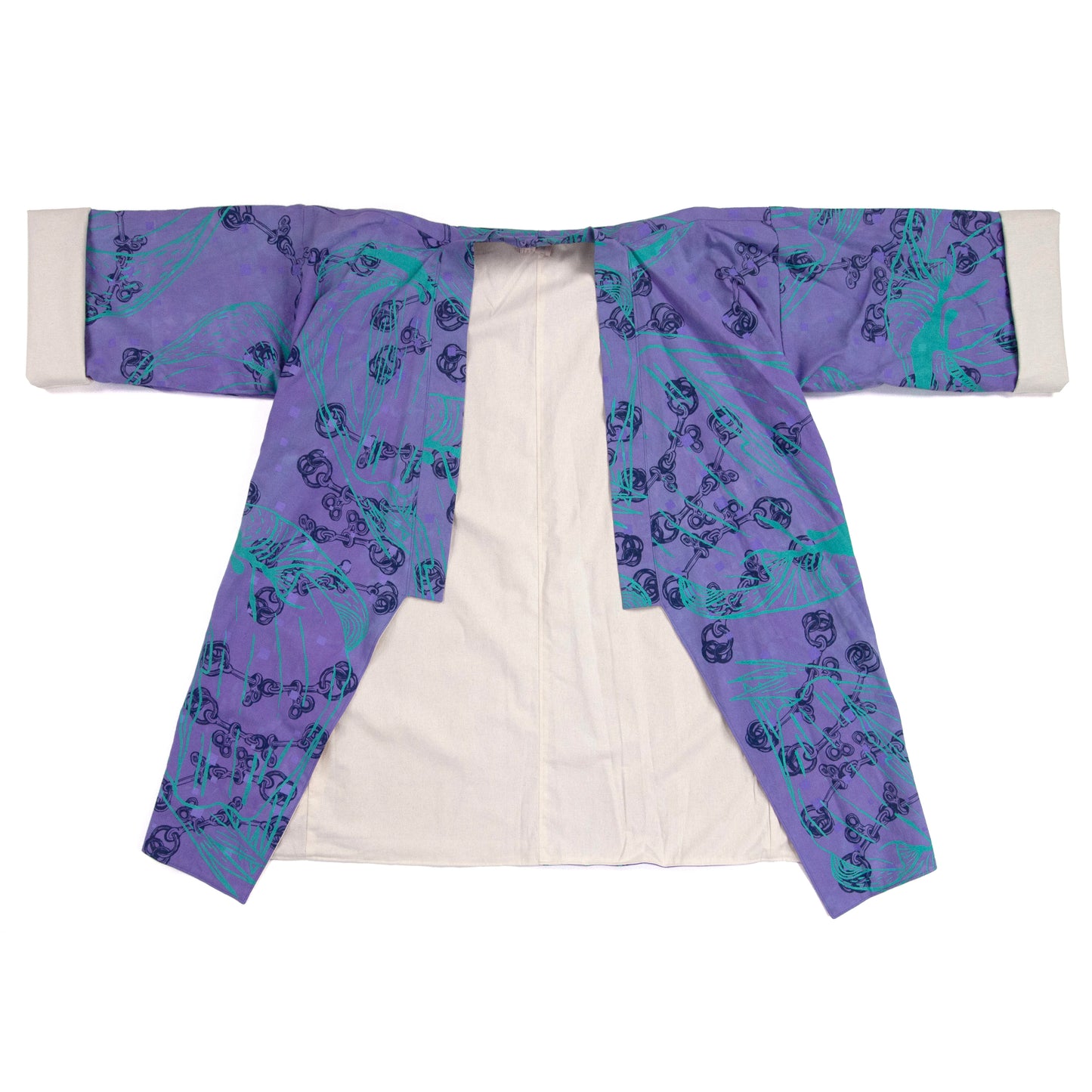 Purple Linen Cotton Kimono Style Wrap with Coconuts
